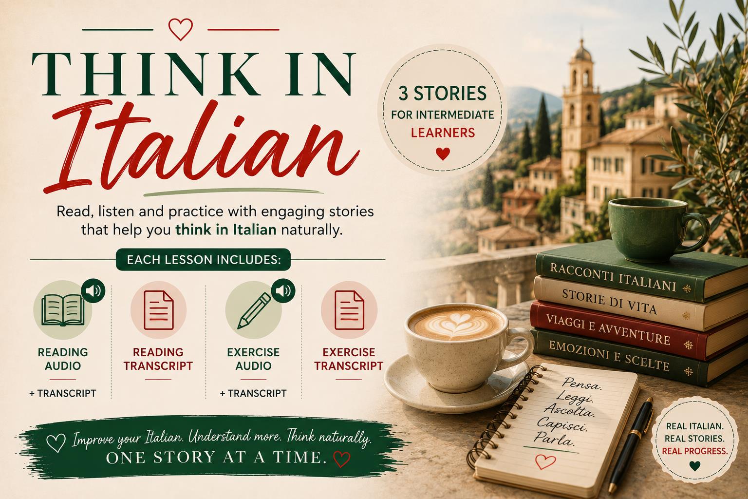 Think in Italian: 3 Stories for Intermediate Learners